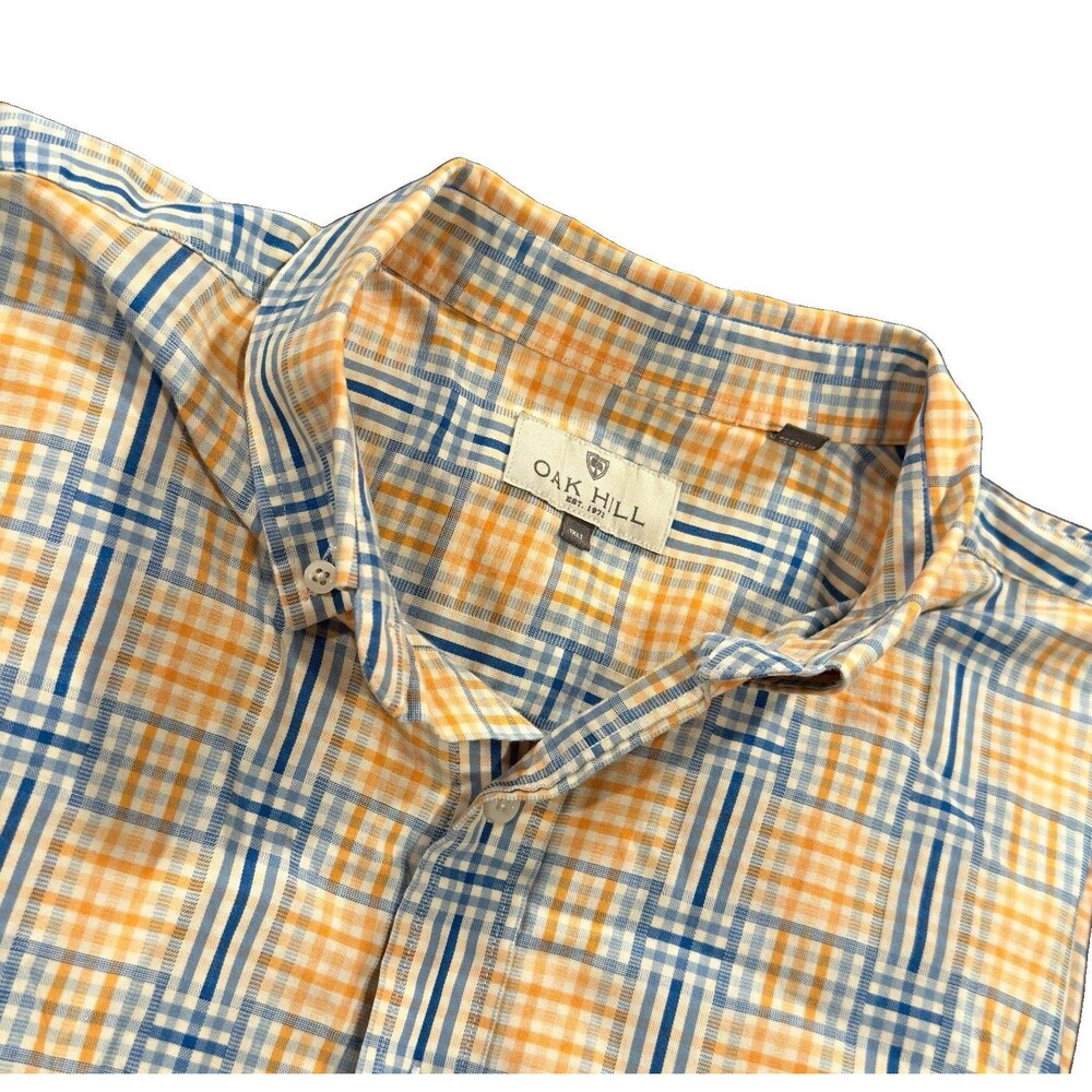 Oak Hill Men’s Shirt 1XLT Big Tall Orange Blue Plaid Grid Button Down Cotton